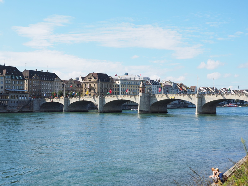 waterfront, bridge - man made structure, promenade, water, bridge, connection, arch bridge, building exterior, sky, basel, city, city view, river, cloud - sky