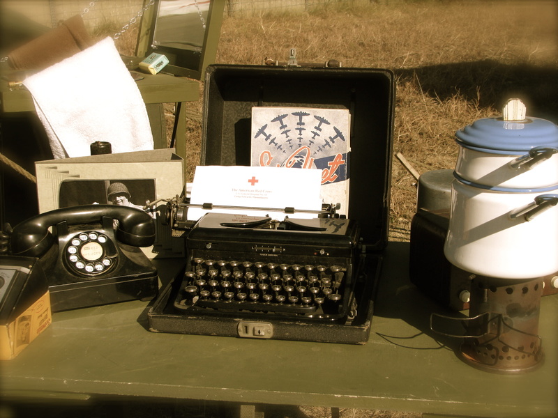 reenactment, computer, high angle view, war, camp, vintage, technology, telephone, no people, table, red cross, wwii, communication, computer equipment