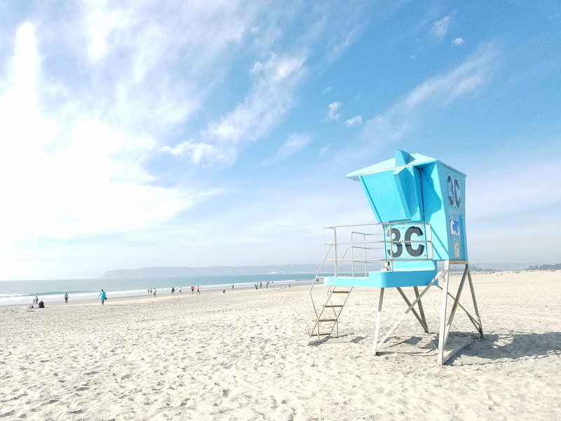 house, incidental people, c, cloud - sky, lifeguard, chair, sky, tranquility, horizon, water, seashore, blue, scenics - nature, 4K, sea, summer, near