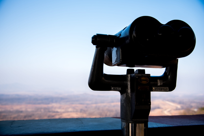 5K, border, tranquil scene, metal, north korea, coin operated, focus on foreground, surveillance, no people, close-up, coin-operated binoculars, beauty in nature