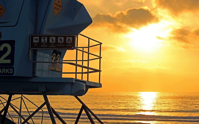tower, sunrise - sunset, sunlight, high, resolution, 1080P, ocean, lifeguard, images, beach