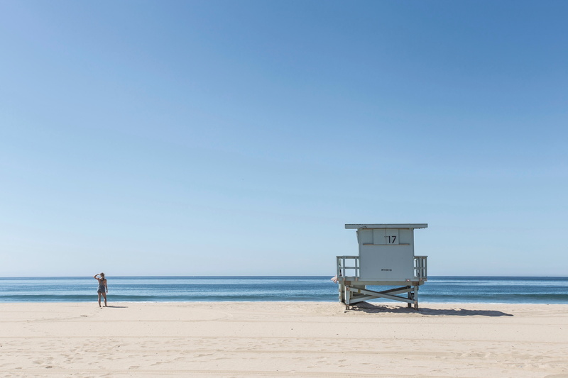day, protection, beauty in nature, sky, 4K, clear sky, nature, outdoors, lifeguard hut, beach, blue, scenics - nature, water, horizon over water, sea