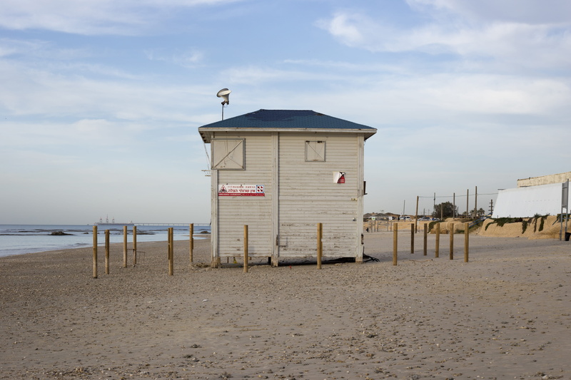 architecture, land, cloud - sky, water, fence, lifeguard hut, 5K, security, day, lifeguard, cabin, beach, hut, horizon over water, israel, built structure