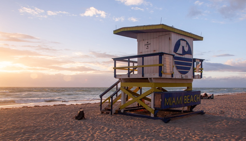 man made structure, nature, outdoors, sea, land, sand, united states, architecture, miami beach, lookout, scenics - nature, waves, cloud - sky, sky, sunrise