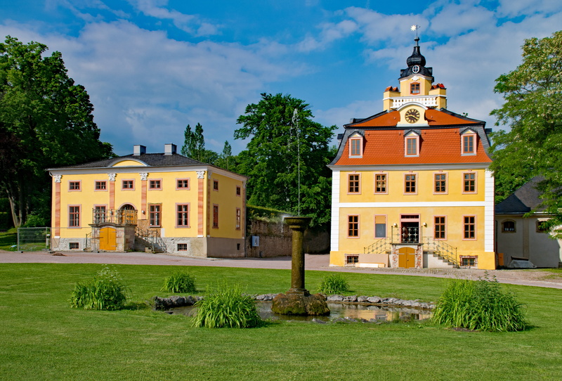 old building, castle, window, tree, grass, religion, belief, belvedere, cloud - sky, nature, building, weimar, thuringia germany, green color, built structure