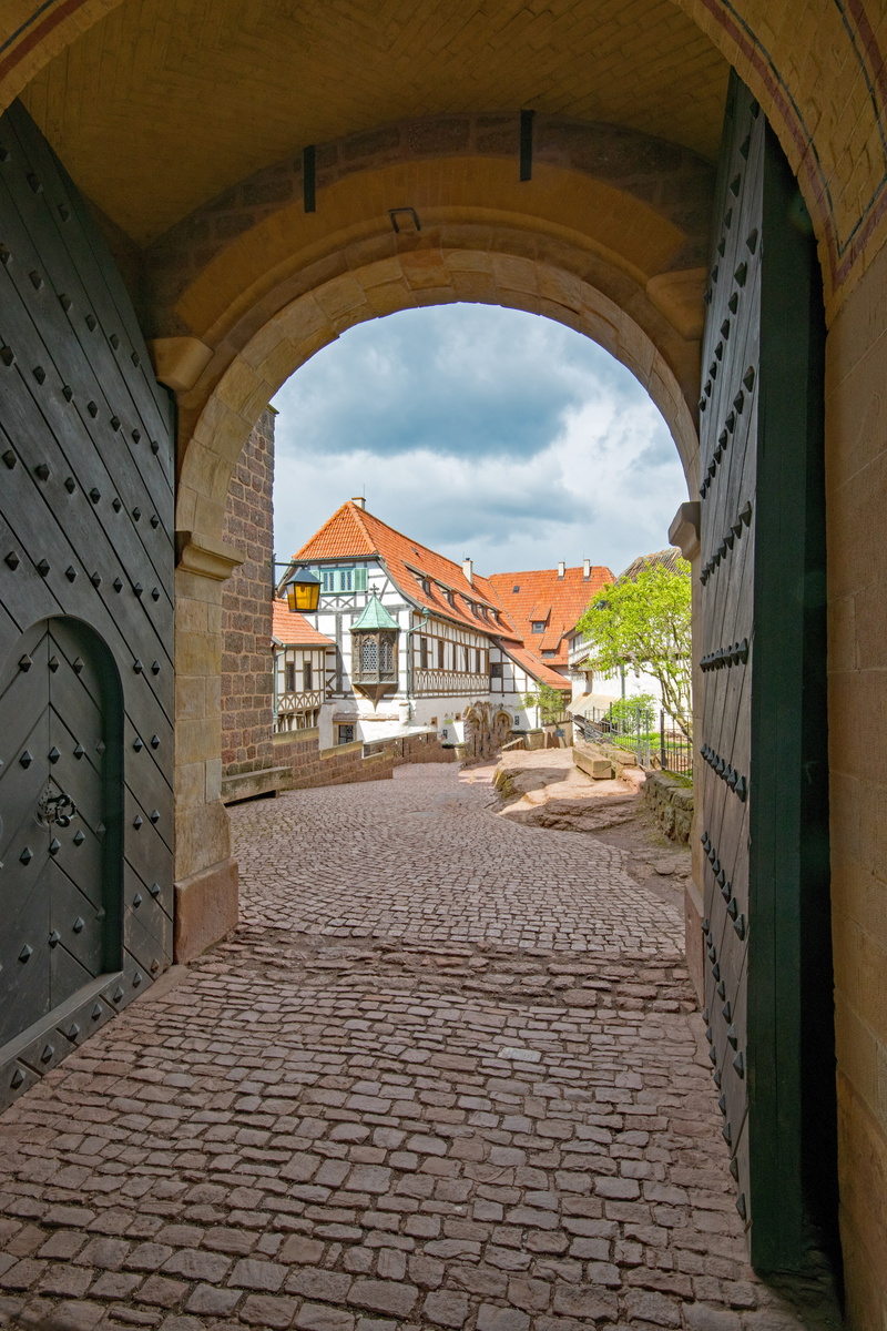 thuringia germany, building exterior, castle, architecture, roof tile, building, reformation, eisenach, sky, alley, direction, day, junker jörg, house