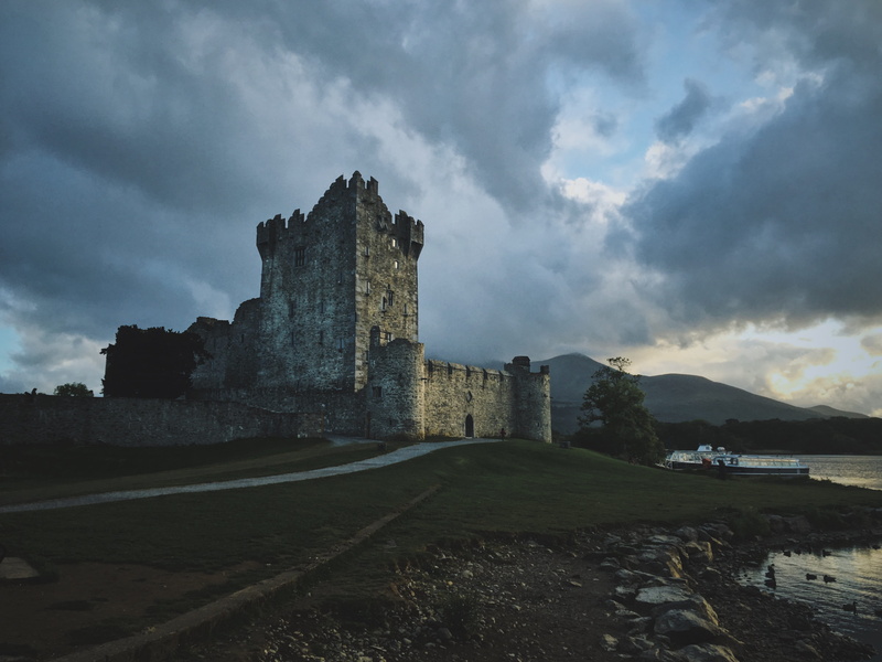 ross island, ireland, sky, built structure, cloudy, land, water, building exterior, history, nature, irish, spooky, misty, mountains, outdoors, ruined