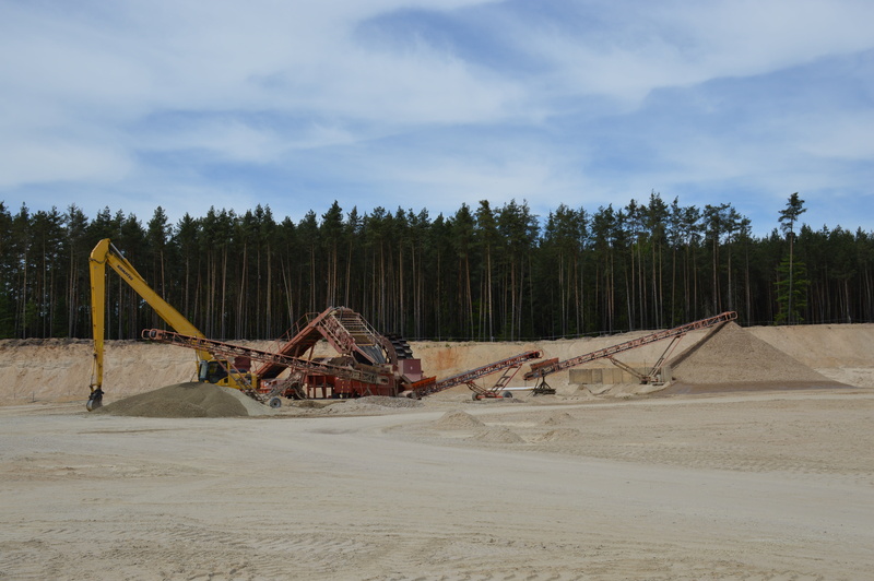 technique, environment, plant, industrial equipment, reclamation, field, landscape, day, gravel, extraction, cloud - sky, quarry, forest, nature, 5K, machinery