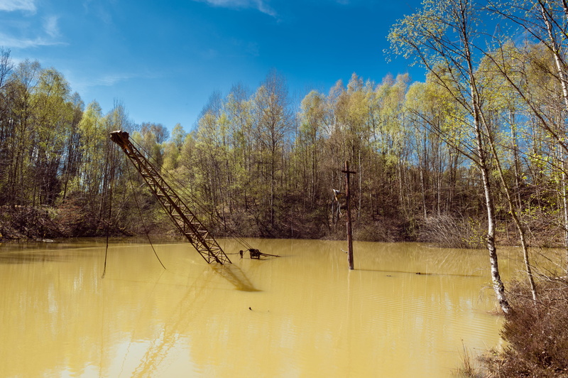 springtime, non-urban scene, quarry, no people, birch, waterfront, tranquil scene, remains, sky, abandoned, scenics - nature, outdoors, trees, swamp, beauty in nature