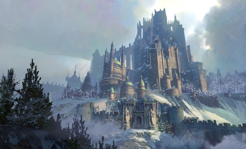 frozen stronghold, mountains, castle, wintercastle, forest, 1080P, fortress