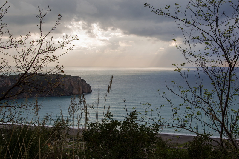 rays of light, blue, outdoors, horizon over water, idyllic, land, Italy, nature, water, sea, growth, tranquility, clouds, beach, Landscape, tree, Calabria