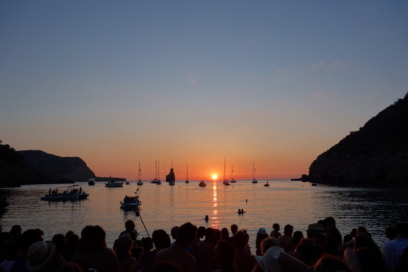 balearic, large group of people, mediterranean, ibiza, sunset, tranquil scene, horizon, group of people, transportation, people, beauty in nature, sea