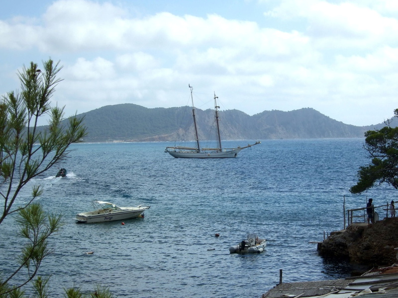 island, boat, ibiza, balearic islands, anchored, day, yachting, scenics - nature, vacations, beauty in nature, mediterranean, coast, mode of transportation
