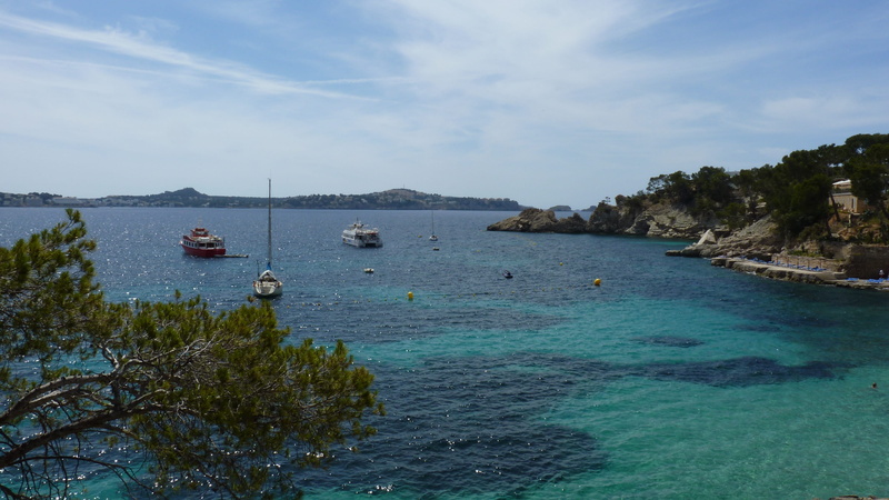 day, landscape, rocky, rock, boats, nautical vessel, mode of transportation, tree, coast, scenics - nature, beach, blue, luxury, mediterranean, spain, cala fornells