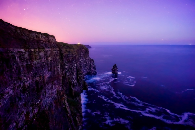 star - space, cliff, outdoors, sport, sea, beside, beauty in nature, motion, waves, land, mountain, sky, purple, evening, landscape, night, water, cliffside