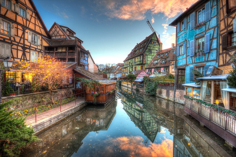 France, Colmar, HDR, Alsace, Town, House, Reflection, Towns, Canal, 1080P