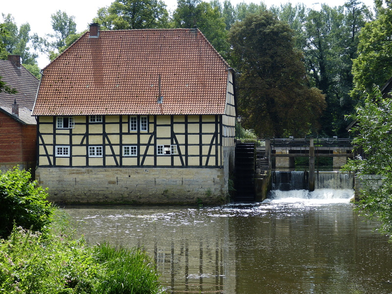 day, weir, rheda, waterfront, no people, rheda-wiedenbrück, tree, water mill, building exterior, mill, mill wheel, water, architecture, roof, outdoors