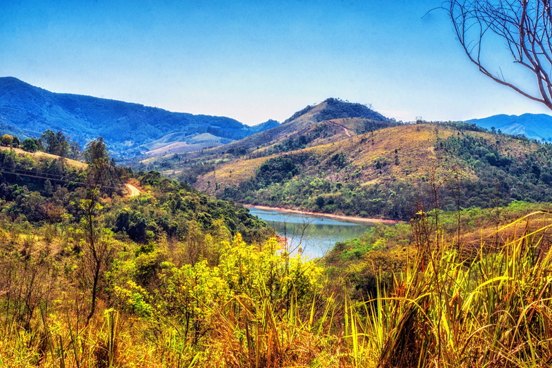 lake, mountain range, growth, water, day, dry, cloud, beauty in nature, tranquility, horizon, weir, landscape, dam, rio, brazil, plant, land, pond, backcountry