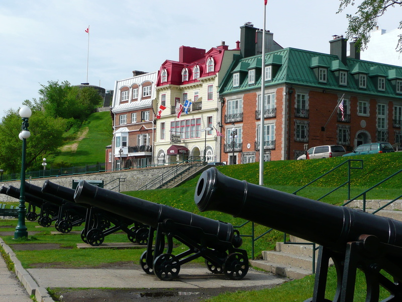 transportation, Quebec City, quebec city, green color, no people, cloud - sky, mode of transportation, battlements, weapon, black, plant, quebec, Cannon
