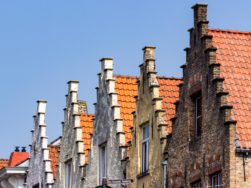 window, blue, outdoors, nature, wall, old town, bruges, sky, old, building, historically, residential district, factory, home, no people, clear sky, architecture