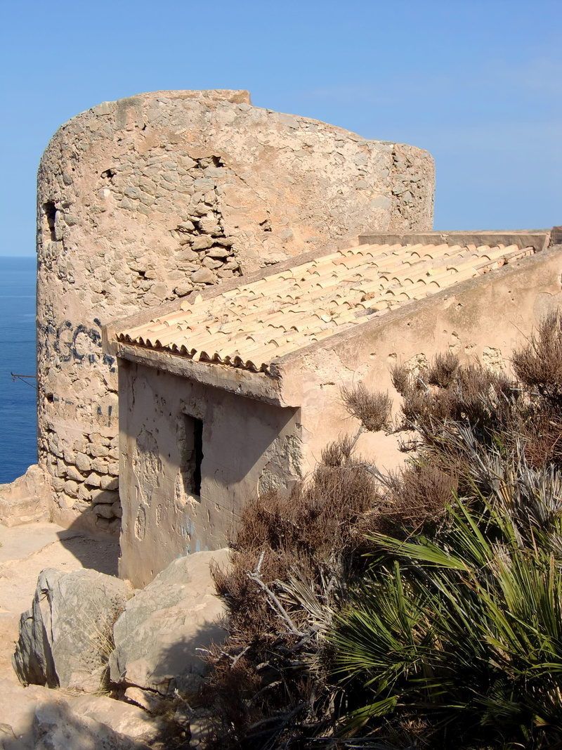 clear sky, mallorca, defense, plant, solid, fortress, cala en basset, day, nature, sky, rock formation, architecture, defend, defense system, rock, historically