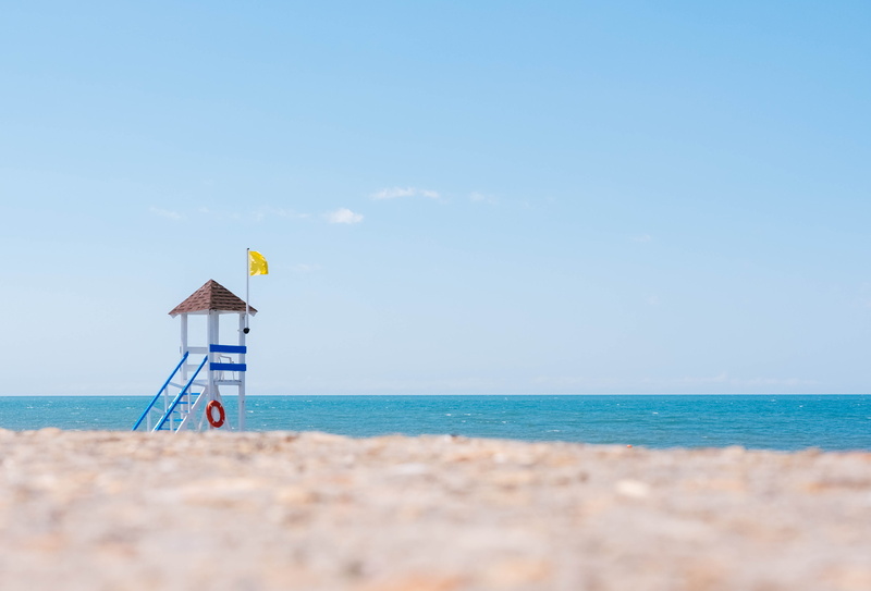 empty, horizon, life, water, post, protection, architecture, scenics - nature, shore, tower, sochi, no people, ocean, seashore, guard, safety, beach, day