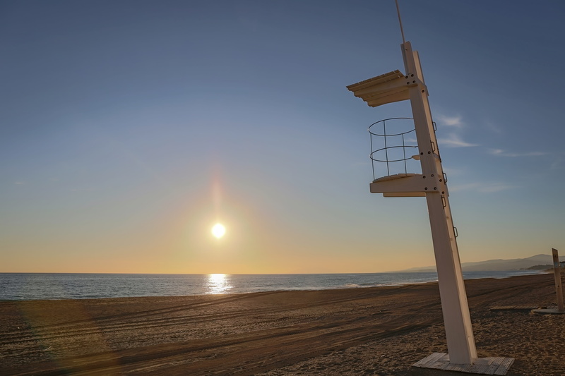ocean, tower, nature, water, outdoors, 5K, travel, sky, beach, horizon over water, rescue, lifeguard, scenic, idyllic, man made structure, lifeguard hut