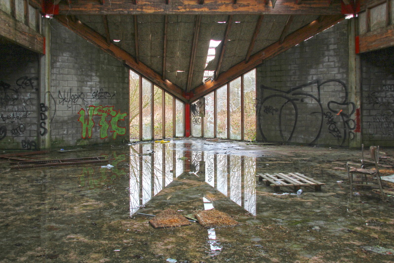 graffiti, building, 5K, connection, abandonment, day, bridge, nature, outdoors, wall - building feature, Barracks, Reflection, water, no people, Abandoned