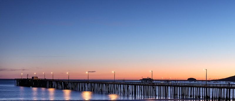 built structure, nature, water, no people, landscape, scenic, connection, ocean, beauty in nature, twilight, blue, peaceful, bridge, copy space, avila beach