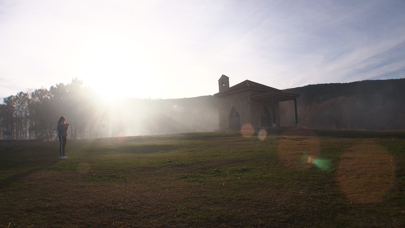 one person, 4K, grass, church, nature, travel destinations, casillas (avila), sky, lens flare, architecture, travel, the past, fog, built structure, history