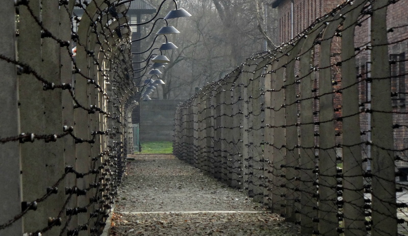 gray, boundary, outdoors, alley, protection, no people, wall - building feature, direction, stone material, concentration camp, in a row, the museum, day