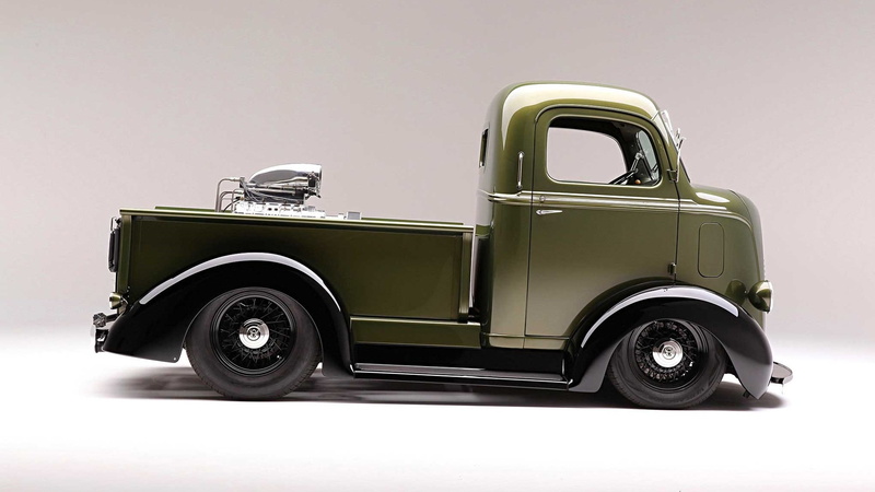 studio shot, pick-up truck, wheel, side view, 1080P, day, stationary, single object, mode of transportation, metal, desktop, car, windows, retro styled