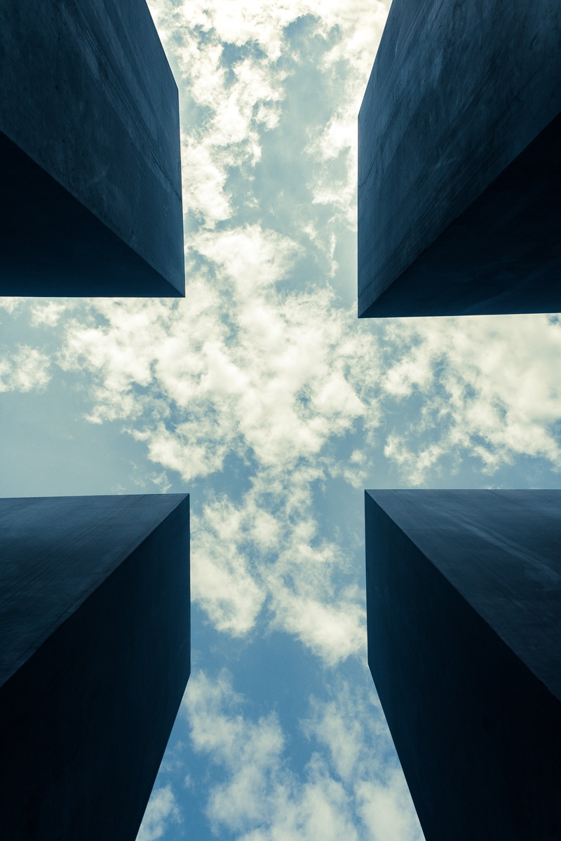 4K, outdoors, city, built structure, tall - high, holocaust, berlin, modern, day, memorial, architecture, cloud - sky, tower, no People, low angle view