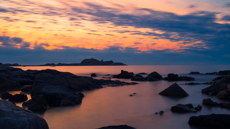 sky, stones, sea, nature, coast, Mediterranean, 1080P, rocks, horizon, sunset, water