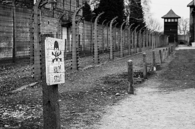 poland, day, western script, building, building exterior, focus on foreground, prison, communication, horror, footpath, no people, pologne, outdoors, text