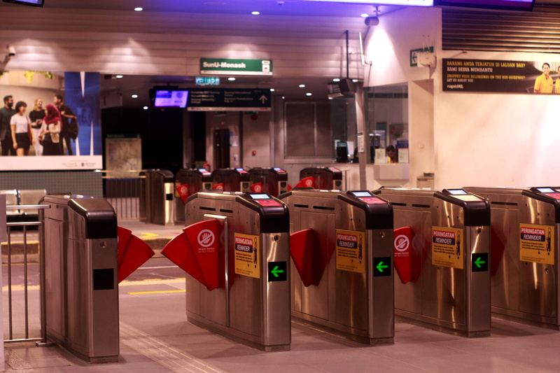 illuminated, incidental people, kuala lumpur, indoors, checkpoint, kl, railroad station, brt, monash university malaysia, subang jaya, transportation, built structure