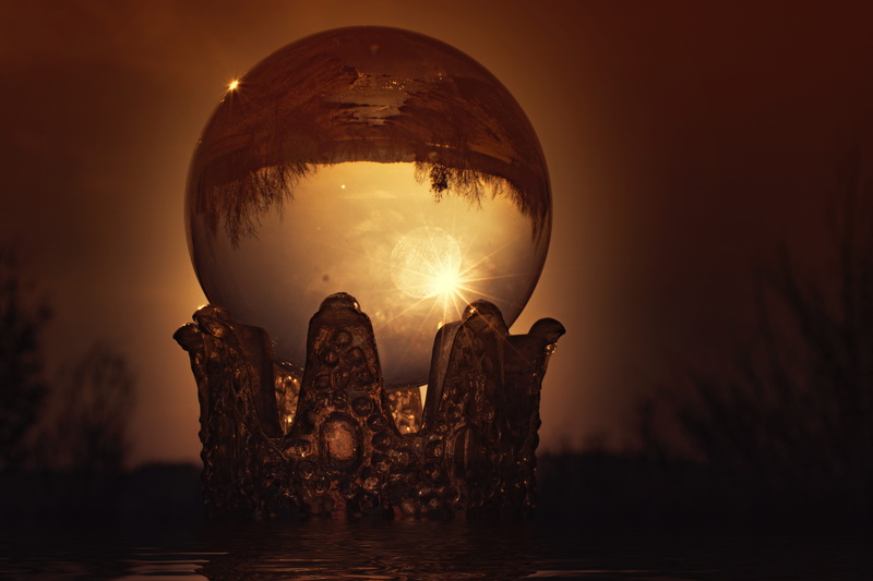 sphere, sunset, creativity, ball, photo sphere, sky, color, design, crystal ball, lensball, sculpture, art, reflection, human representation, art and craft