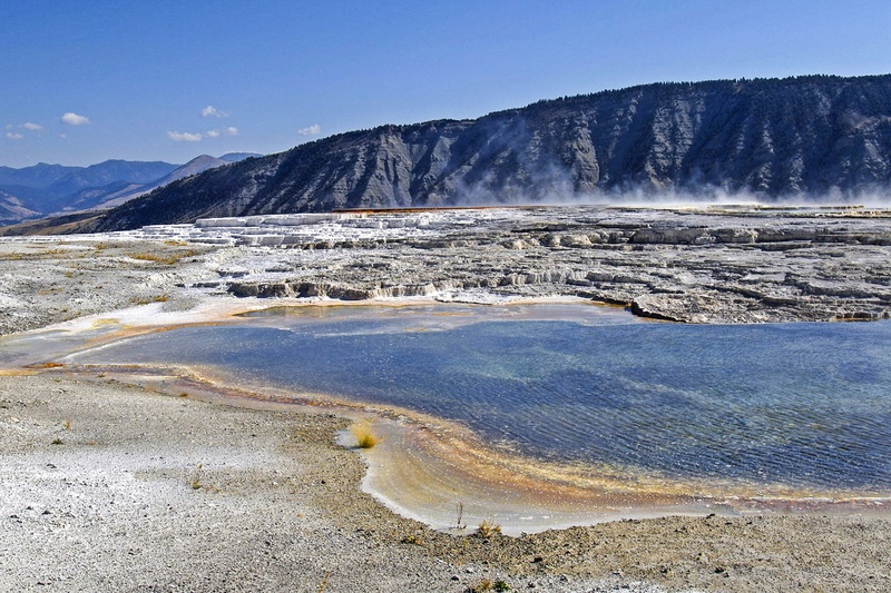 mountain, scenics - nature, volcanism, wyoming, scenics, hot spring, nature, travel, minerals, salt flat, environment, tourist attraction, hot, physical geography