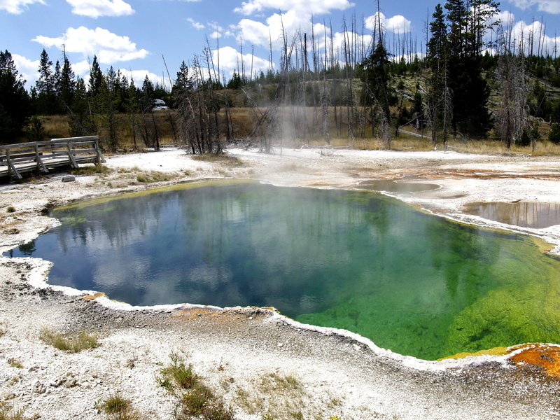 Yellowstone National Park, power in nature, scenery, scenics - nature, mountain, sky, volcanism, hot spring, minerals, nature, colorful, volcanic, tourist attraction