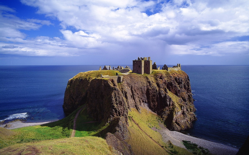 clouds, 1080P, beach, coast, Scotland, ruin, cliff, nature, castle, UK