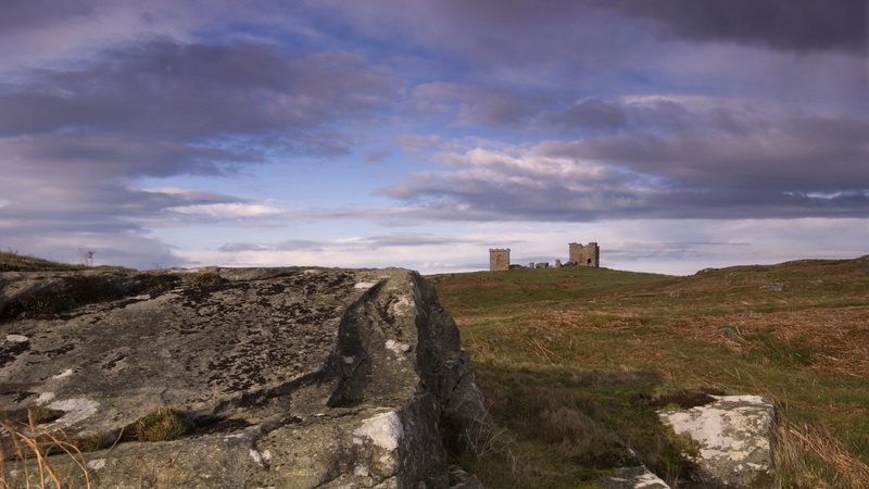 outdoors, solid, landscape, UK, day, rock, clouds, land, architecture, tranquility, non-urban scene, Scotland, cloud - sky, rock - object, field, ruin