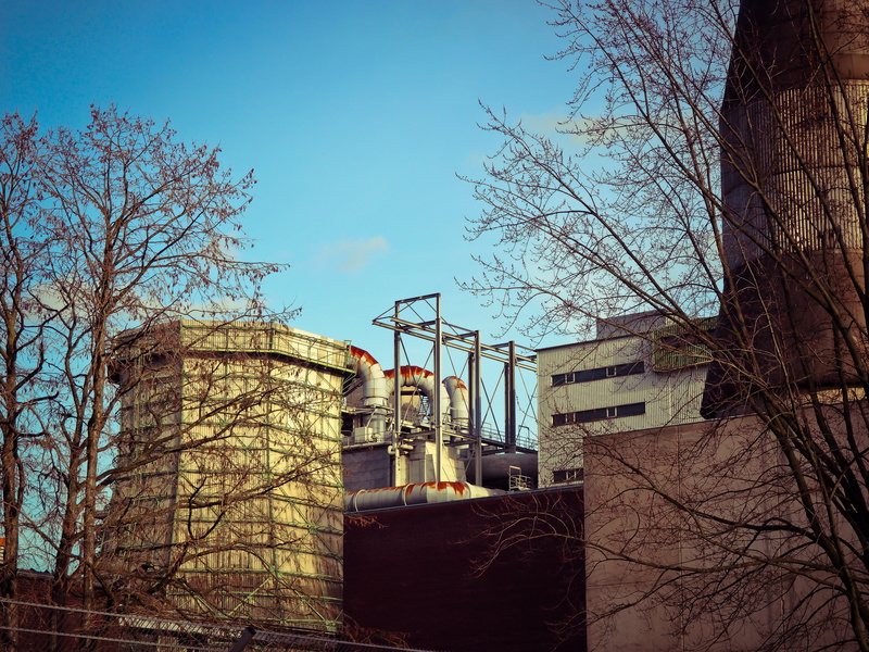 built Structure, branch, architecture, storage tank, blue, water tower - storage tank, day, heat and power plant, nature, hot water boiler, low angle view