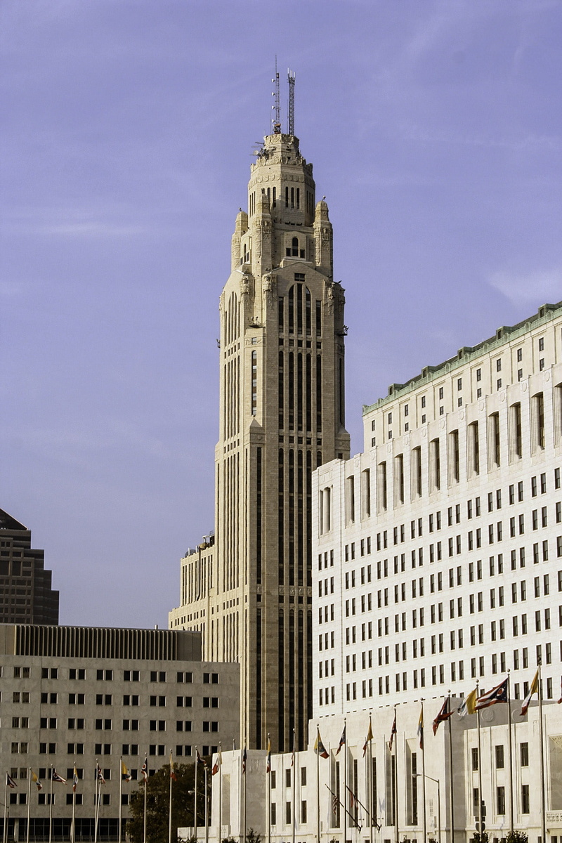 outdoors, day, authority, leveque, built Structure, office, low angle view, tower, photos, Ohio, United States, office building exterior, history, no people