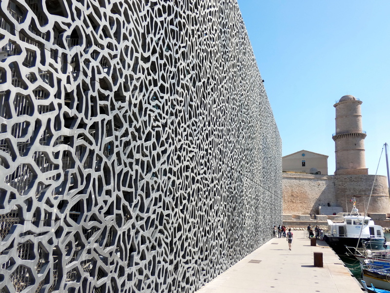 tourism, marseille, concrete, day, architecture, incidental people, building, wall, modern, nature, tower, religion, clear sky, museum, outdoors, decoration