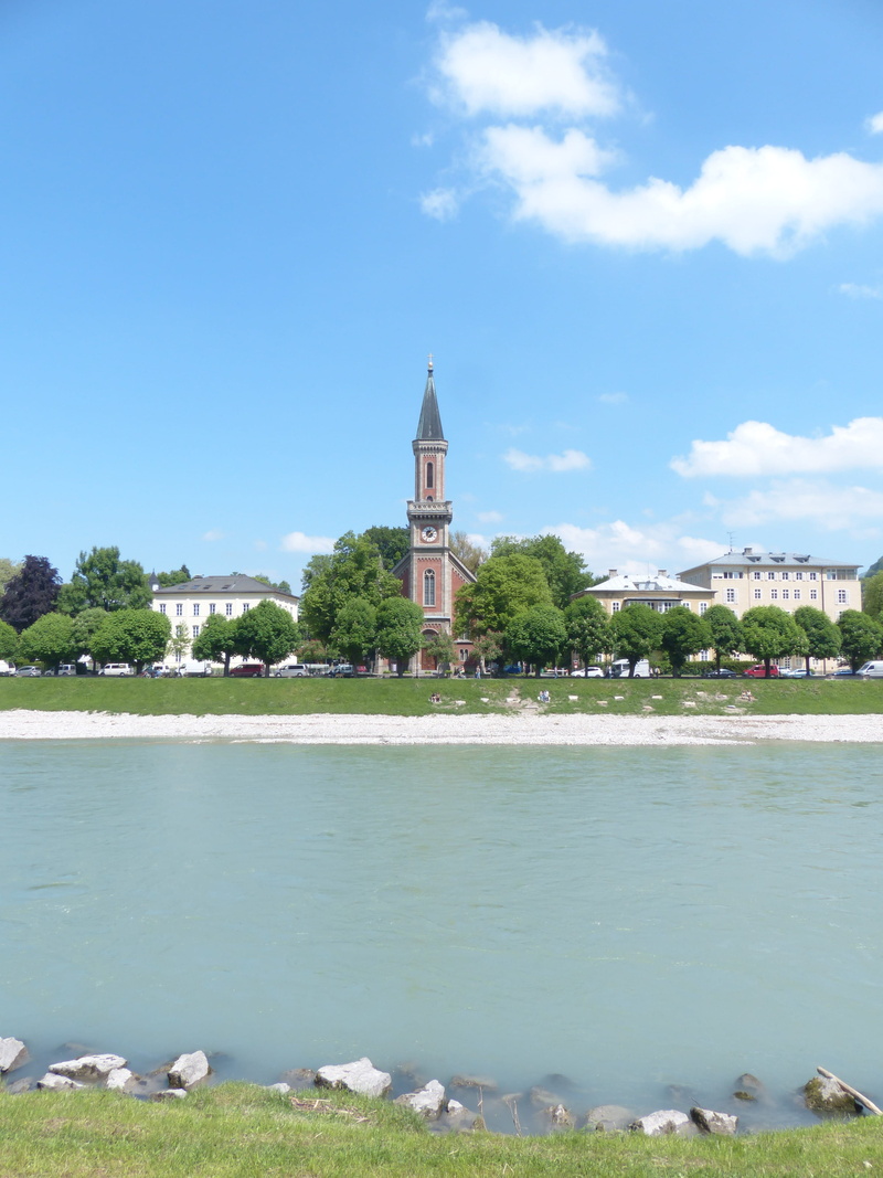 salzburg, spire, cloud - sky, historically, blue, evangelische christuskirche, austria, outdoors, sky, bell floor, Christuskirche, clock tower floor, tower