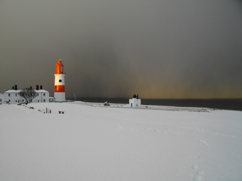 nature, cold, beacon, shoreline, building, cold temperature, no people, direction, field, safety, frozen, building exterior, security, south shields, orange