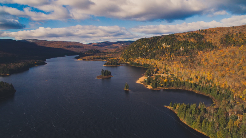forest, laurentians, cloud - sky, clouds, laurentides, tree, saint-damien, indian summer, tranquility, sky, drone, mountain range, parc du mont tremblant