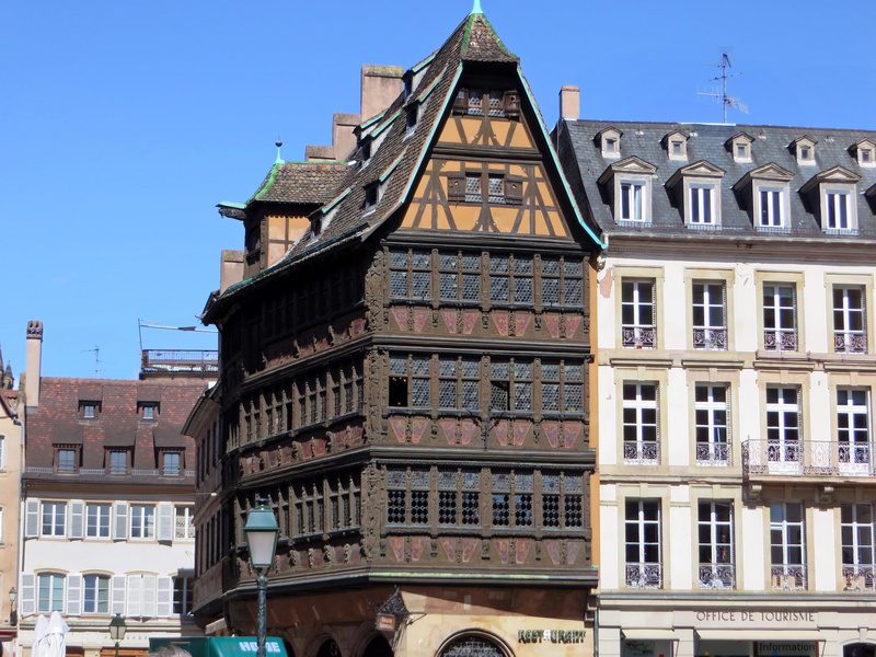 old houses, day, building exterior, alsace, outdoors, the past, sky, 4K, studs, city, blue, tower, history, travel destinations, facade, sunlight, built structure