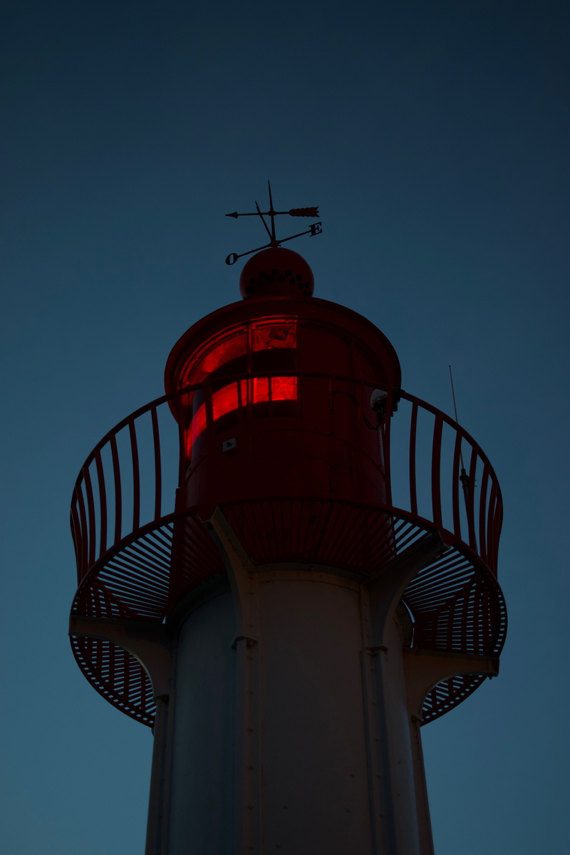 5K, outdoors, lighthouse, low angle view, glow, guidance, spire, architecture, clear, tower, dusk, red, sky, no people, building exterior, security, nature