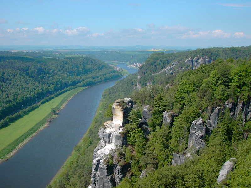 environment, water, tree, cloud - sky, green color, abort button, sky, high angle view, rock fall, plant, sandstone, saxony, elbe, day, scenics - nature